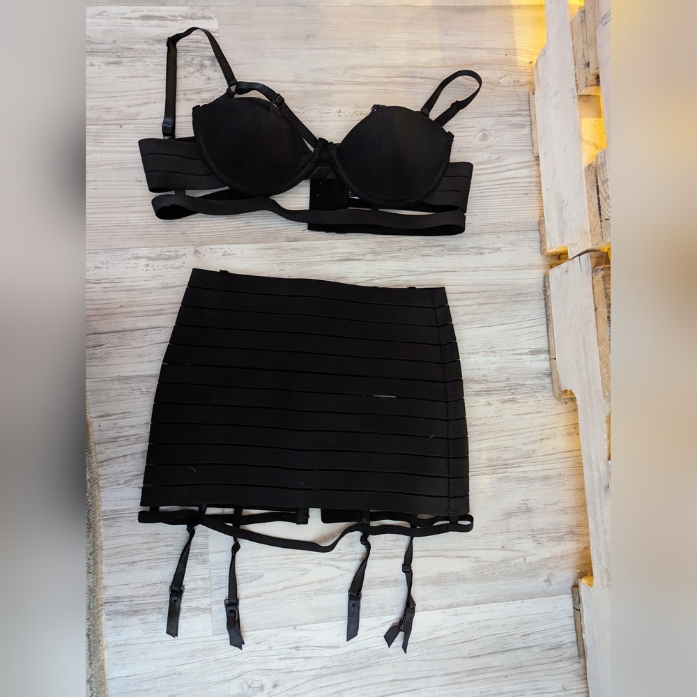 Fredericks of Hollywood Bandage Style Bra and Garter Set